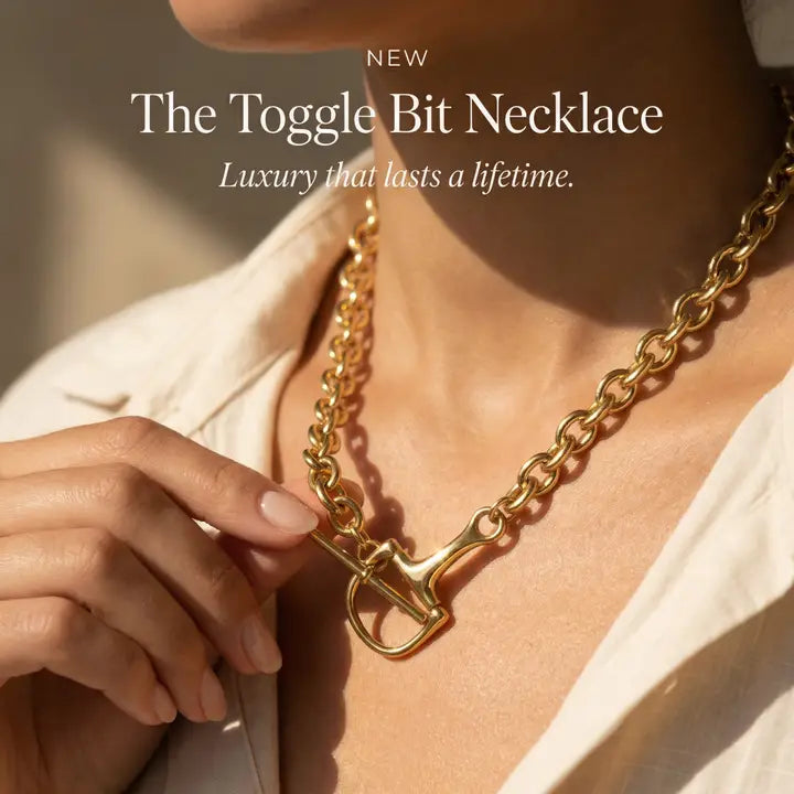 Equestrian Horse Bit 18K Gold Water Resistant Non Tarnish Toggle Necklace