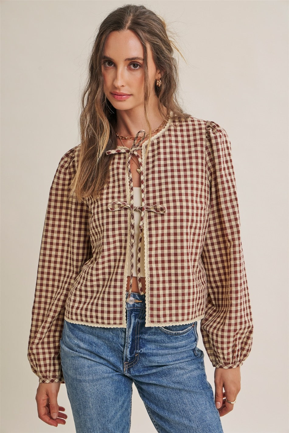 Gingham Crochet Lace Top