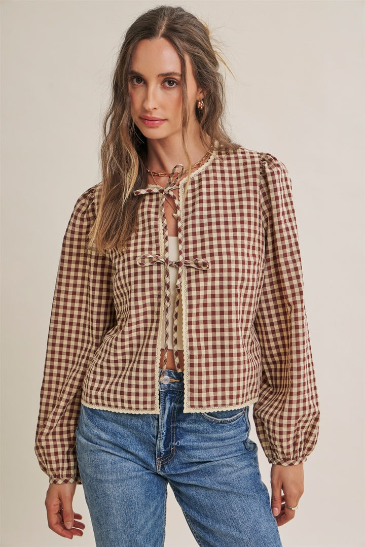Gingham Crochet Lace Top