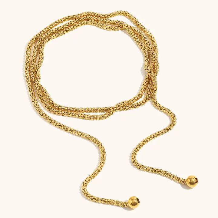 Golden Lariat Wrap 18K Gold Water Resistant Non Tarnish Necklace