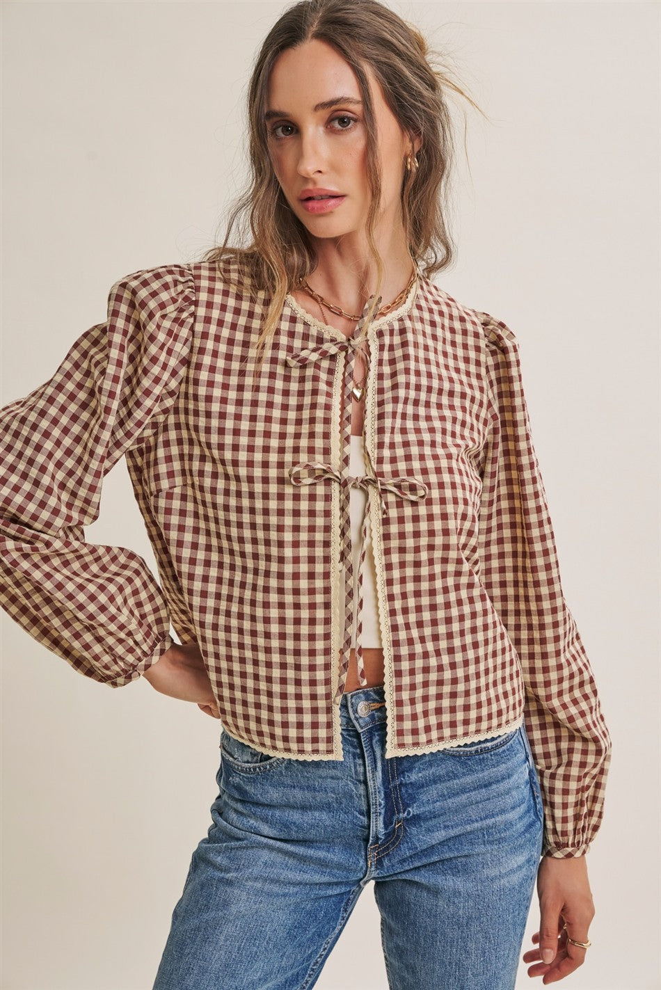 Gingham Crochet Lace Top