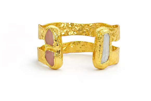 Easton Elle Dove Double Cuff- Gold (Pink Rose Quartz)