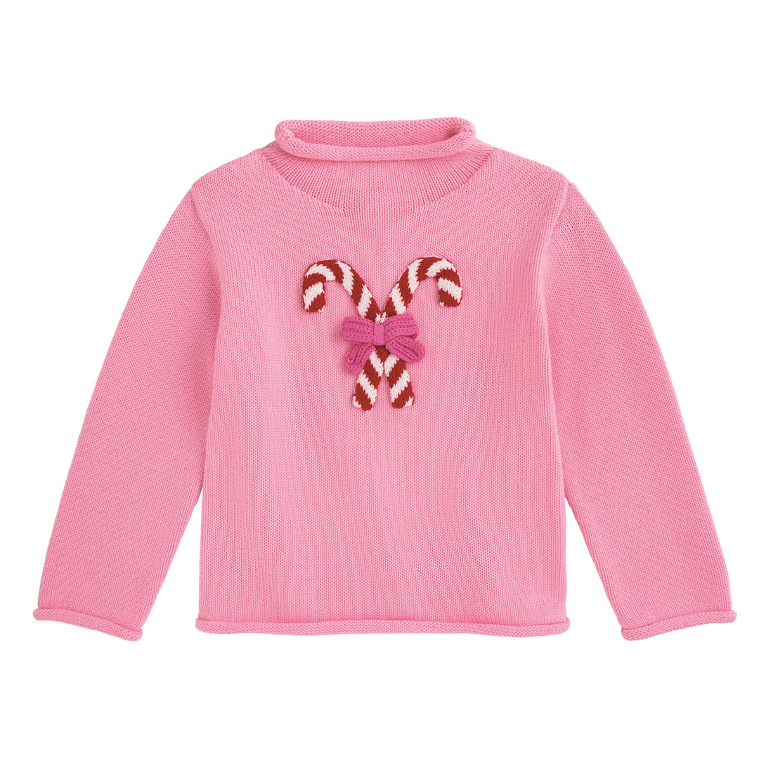 Mud Pie Pink Candycane Rollback Sweater