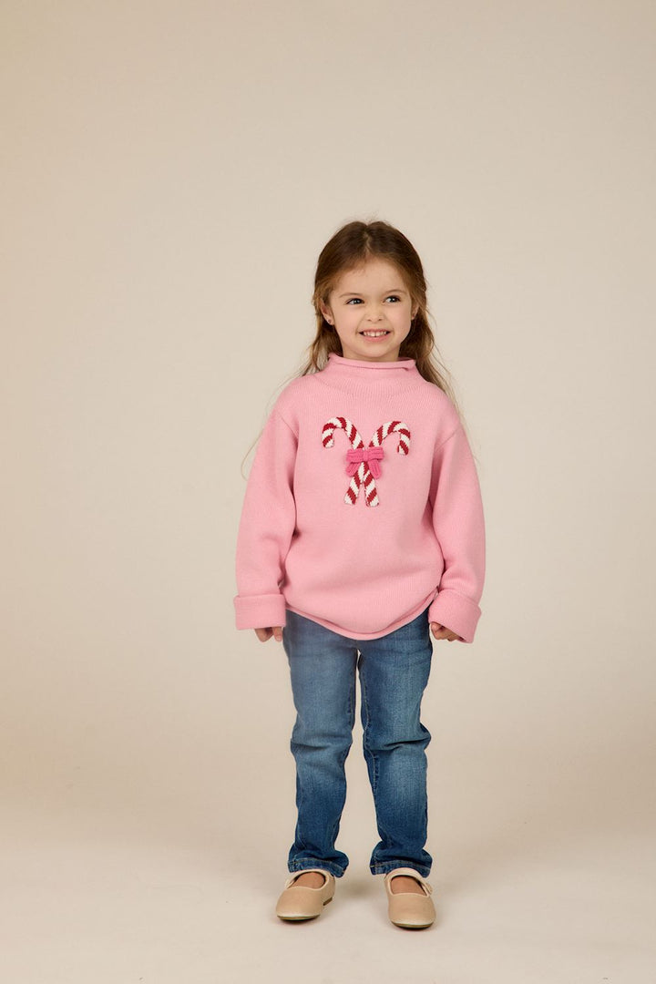 Mud Pie Pink Candycane Rollback Sweater
