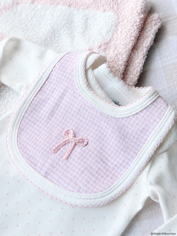 Mud Pie Crochet Bow Gingham Bib