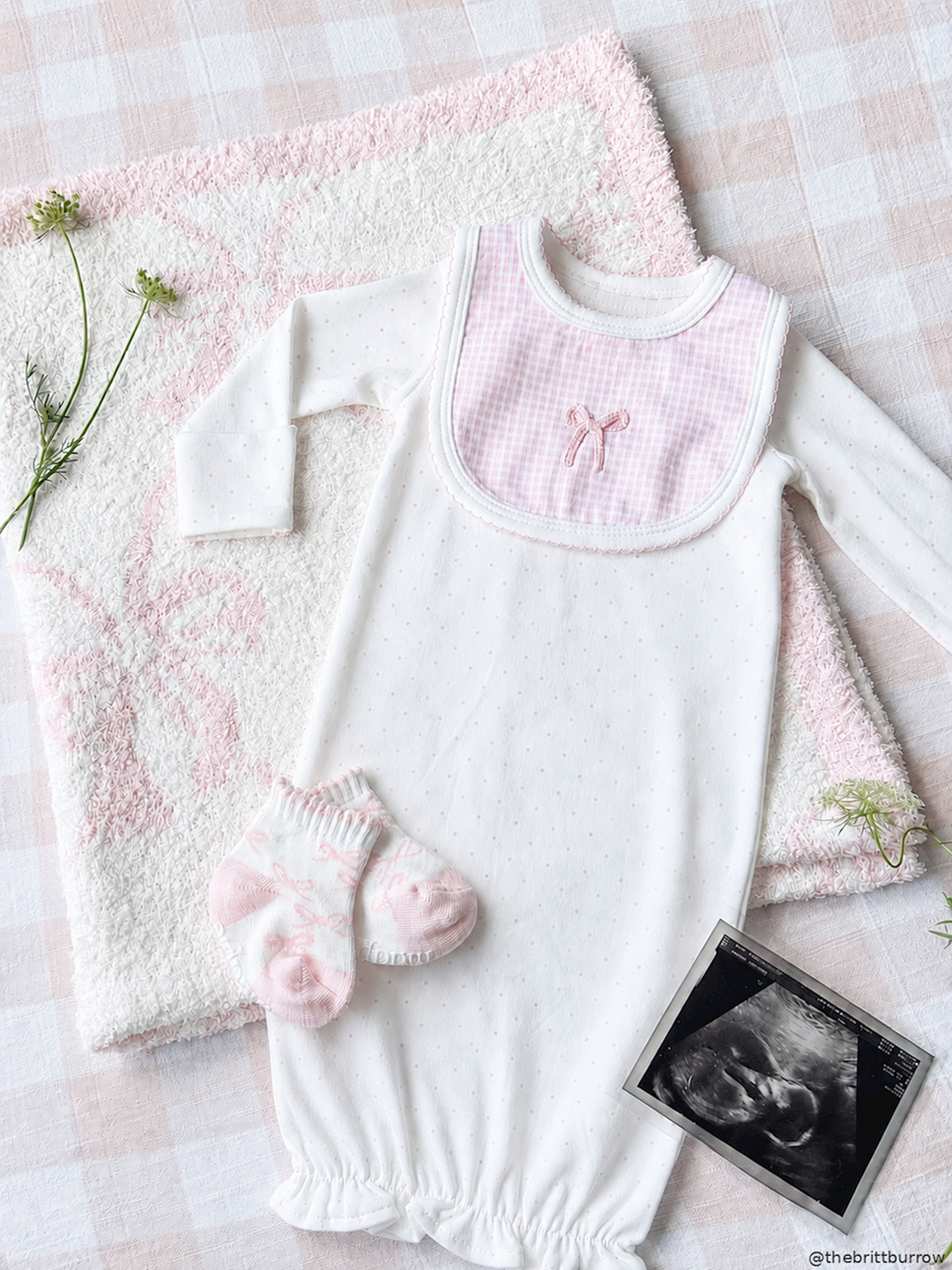 Mud Pie Crochet Bow Gingham Bib