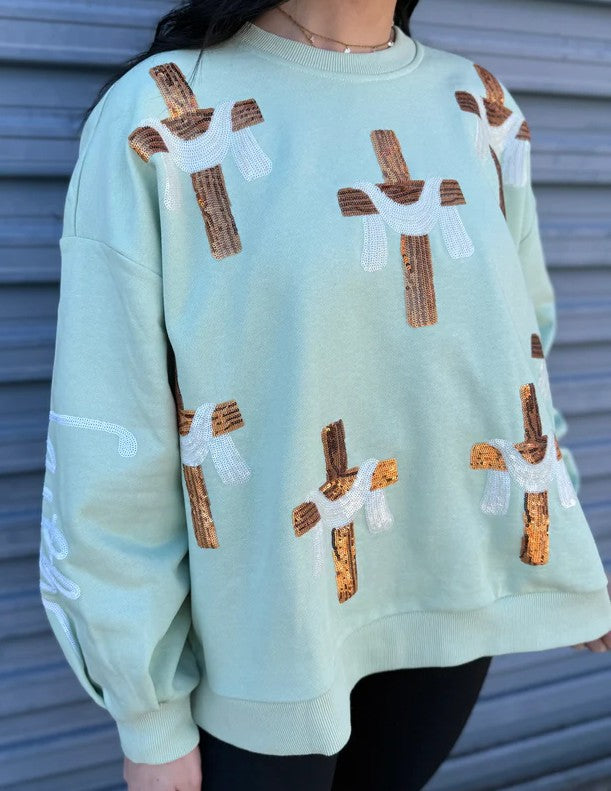 Victory Over Death Cross Sequin Pullover