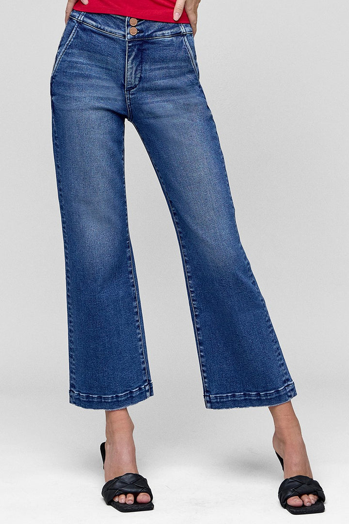 Risen This Is It Tummy Control Hi-Rise Crop Bootcut Wide WB Jeans - Stretchy