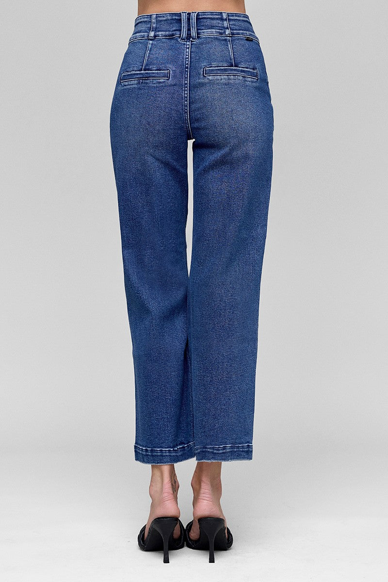 Risen This Is It Tummy Control Hi-Rise Crop Bootcut Wide WB Jeans - Stretchy
