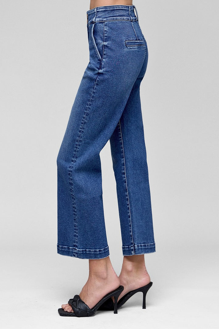 Risen This Is It Tummy Control Hi-Rise Crop Bootcut Wide WB Jeans - Stretchy