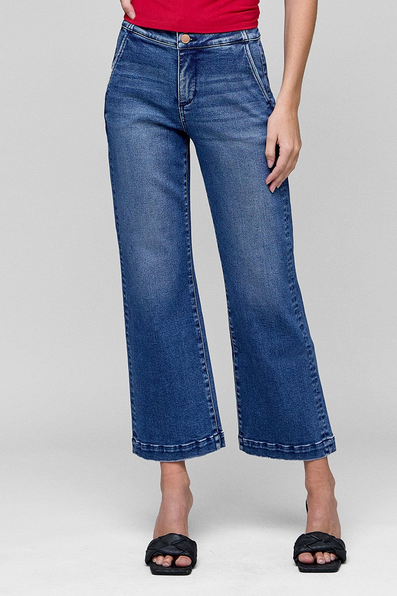 Risen This Is It Tummy Control Hi-Rise Crop Bootcut Wide WB Jeans - Stretchy