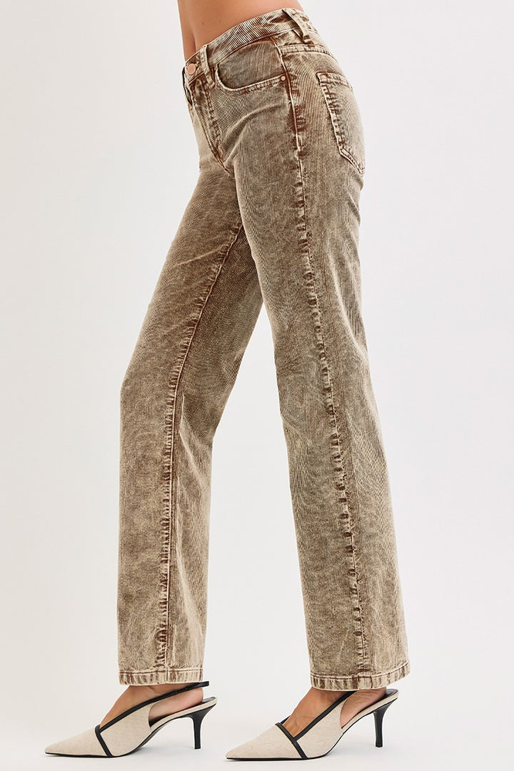 Risen Hope Tummy Control Mid-Rise Straight Corduroy Pants - Stretchy