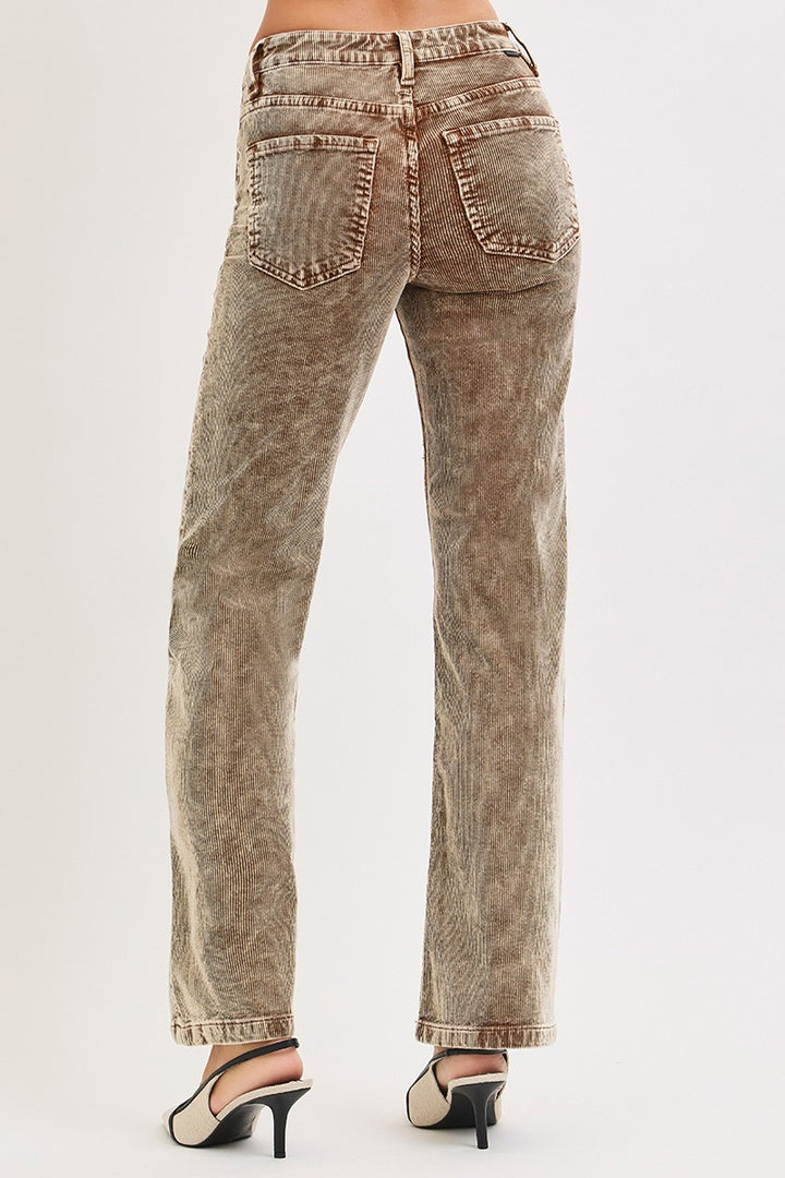 Risen Hope Tummy Control Mid-Rise Straight Corduroy Pants - Stretchy