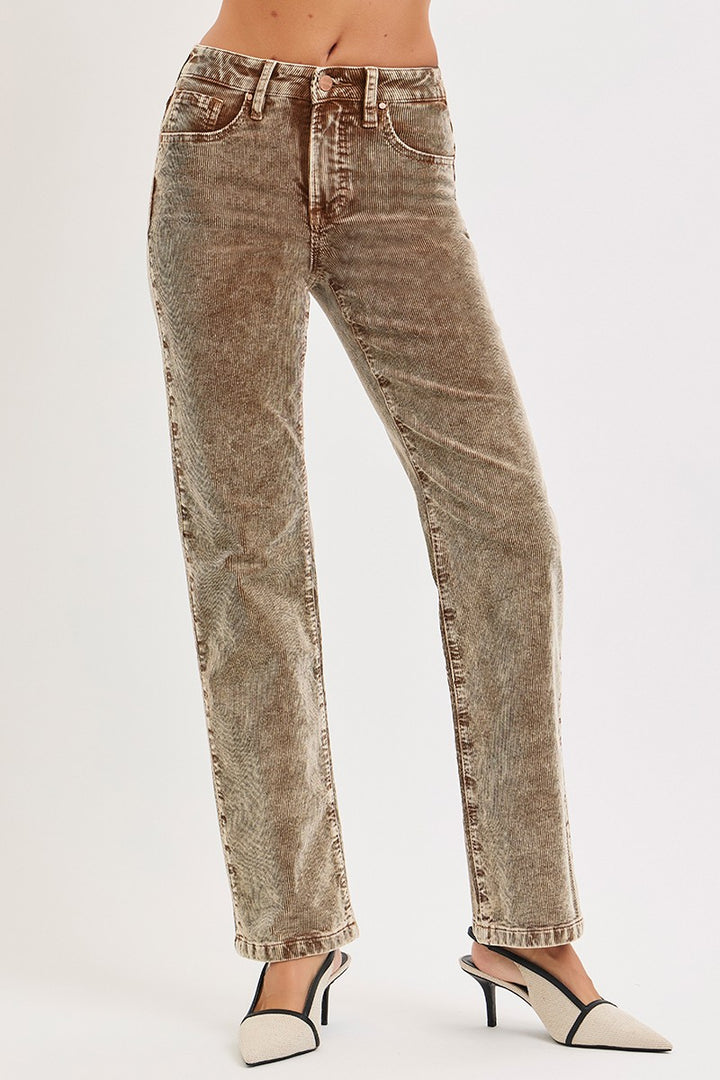Risen Hope Tummy Control Mid-Rise Straight Corduroy Pants - Stretchy