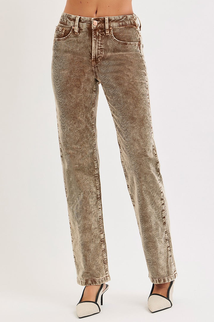 Risen Hope Tummy Control Mid-Rise Straight Corduroy Pants - Stretchy