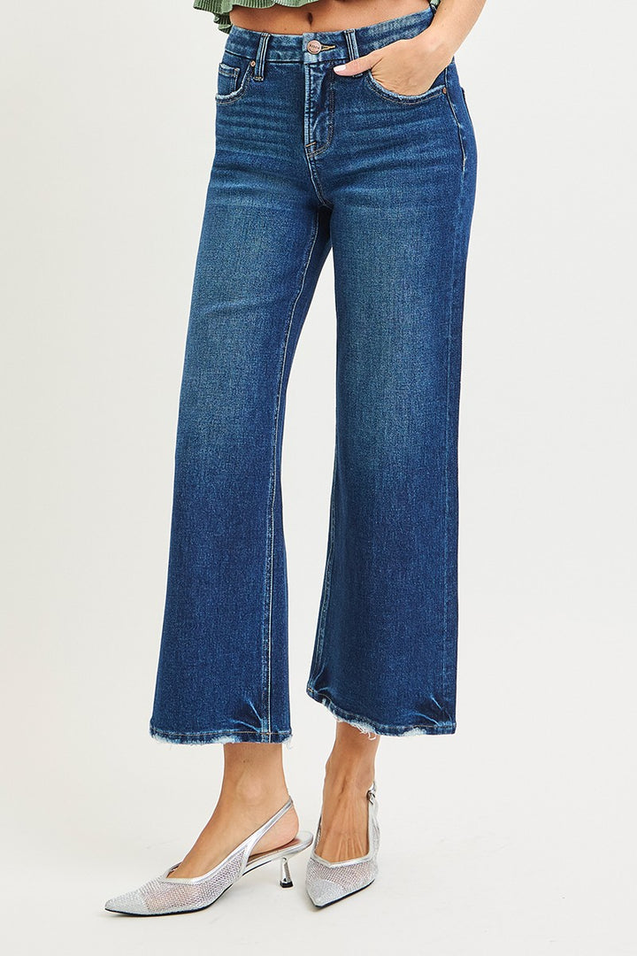Risen Endeavor Tummy Control 4-Way Stretch Hi-Rise Crop Wide Jeans