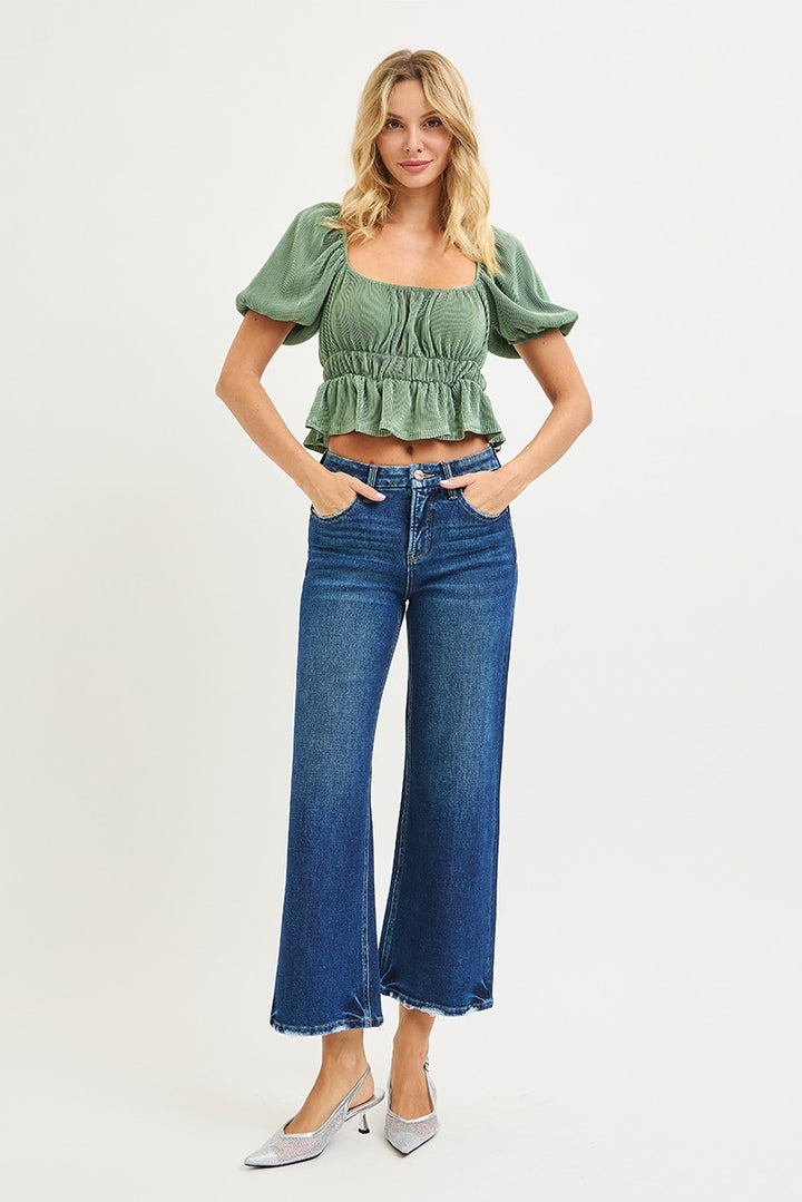 Risen Endeavor Tummy Control 4-Way Stretch Hi-Rise Crop Wide Jeans