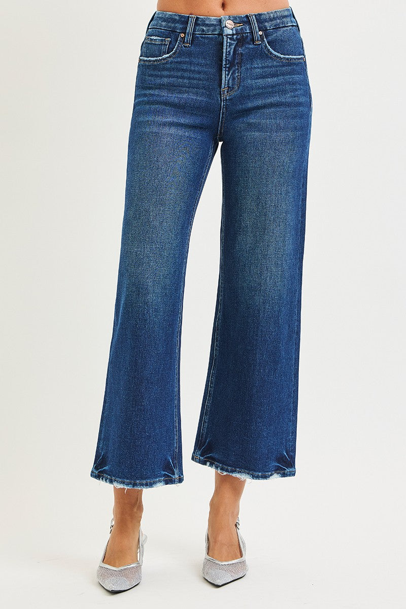 Risen Endeavor Tummy Control 4-Way Stretch Hi-Rise Crop Wide Jeans, CURVY