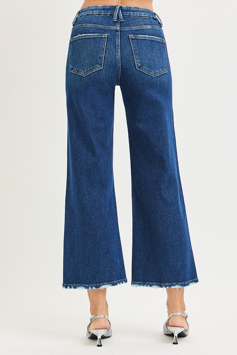 Risen Endeavor Tummy Control 4-Way Stretch Hi-Rise Crop Wide Jeans