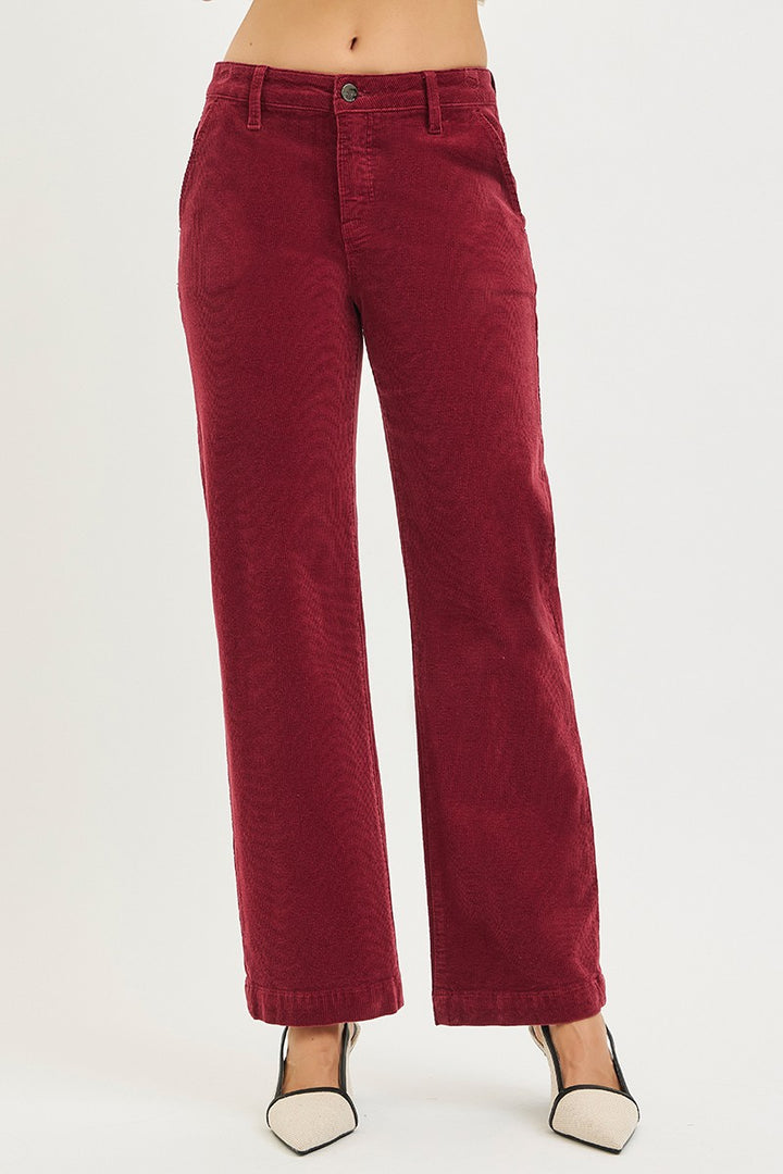 Risen Fine Wine Tummy Control Mid-rise Ankle Straight Corduroy Pants