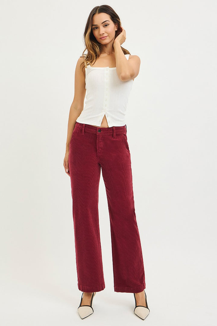 Risen Fine Wine Tummy Control Mid-rise Ankle Straight Corduroy Pants