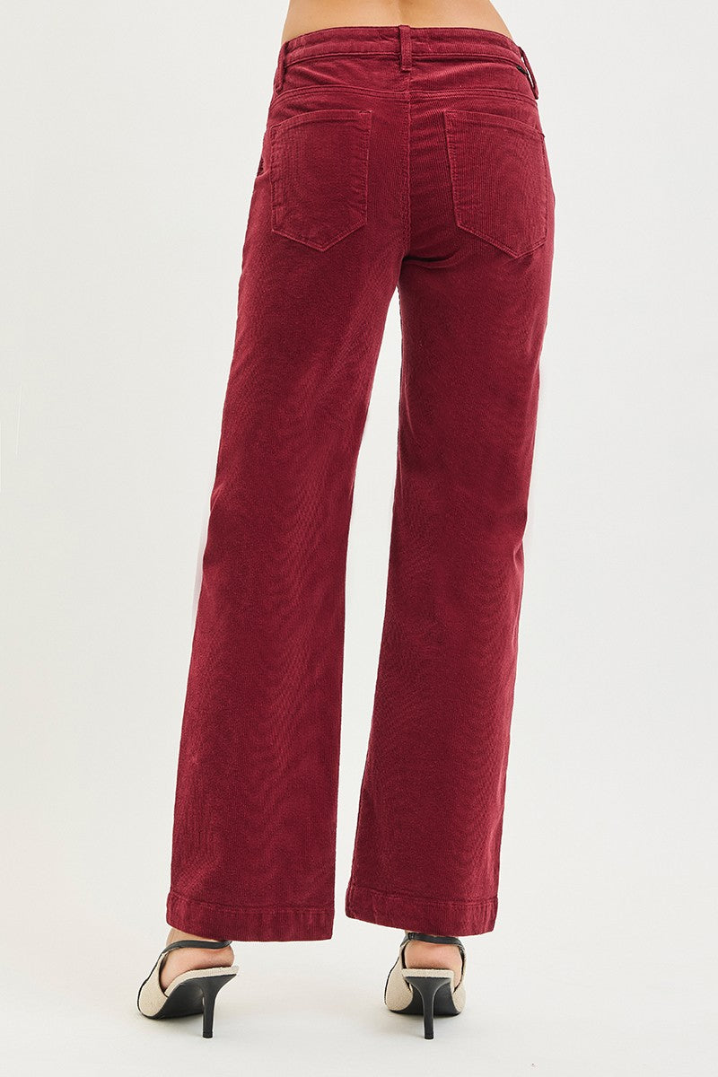 Risen Fine Wine Tummy Control Mid-rise Ankle Straight Corduroy Pants