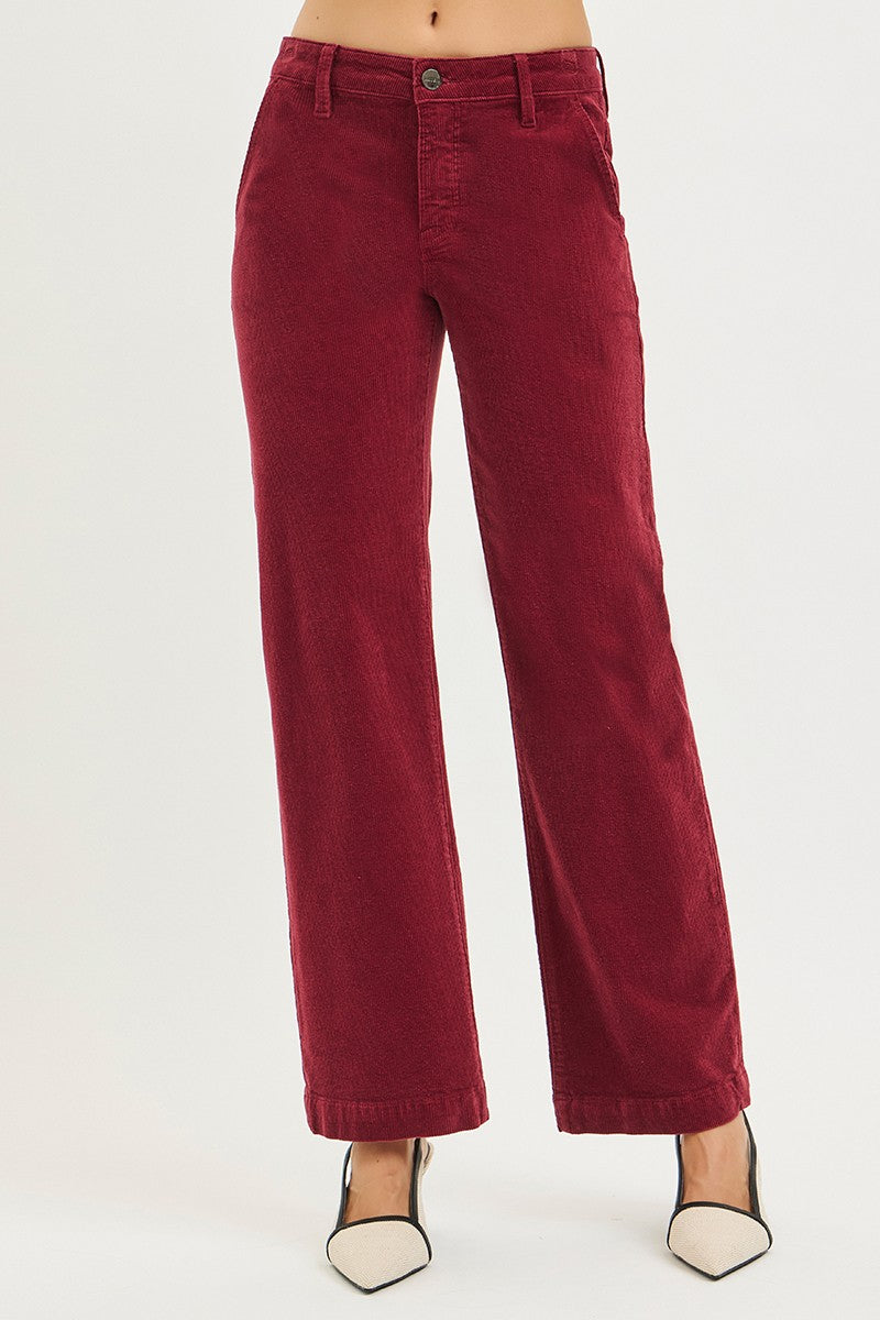 Risen Fine Wine Tummy Control Mid-rise Ankle Straight Corduroy Pants