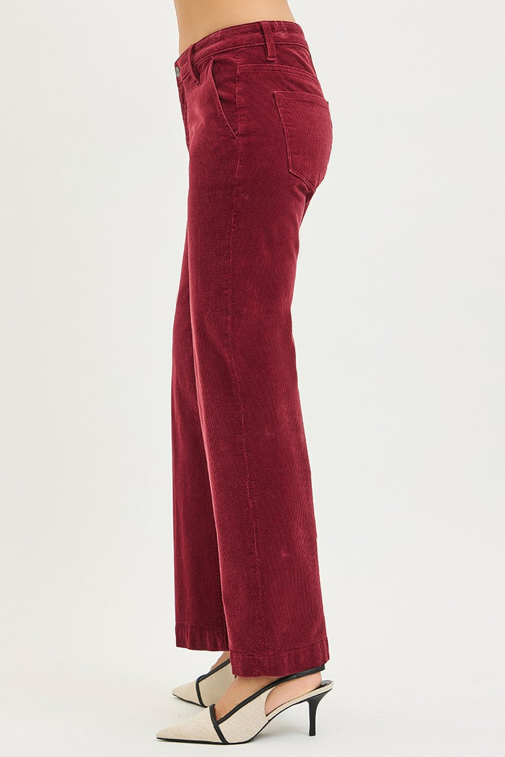Risen Fine Wine Tummy Control Mid-rise Ankle Straight Corduroy Pants