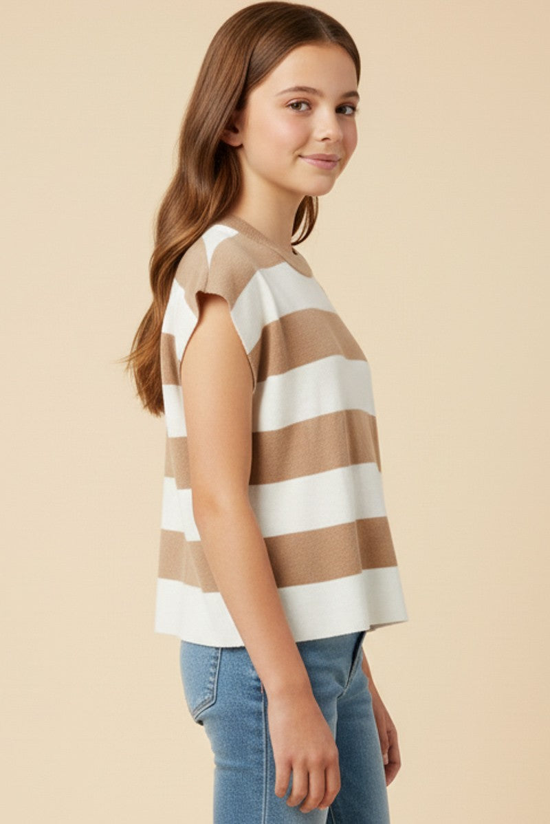 Brittany Striped Soft Sweater Knit Boxy Tank, TWEEN