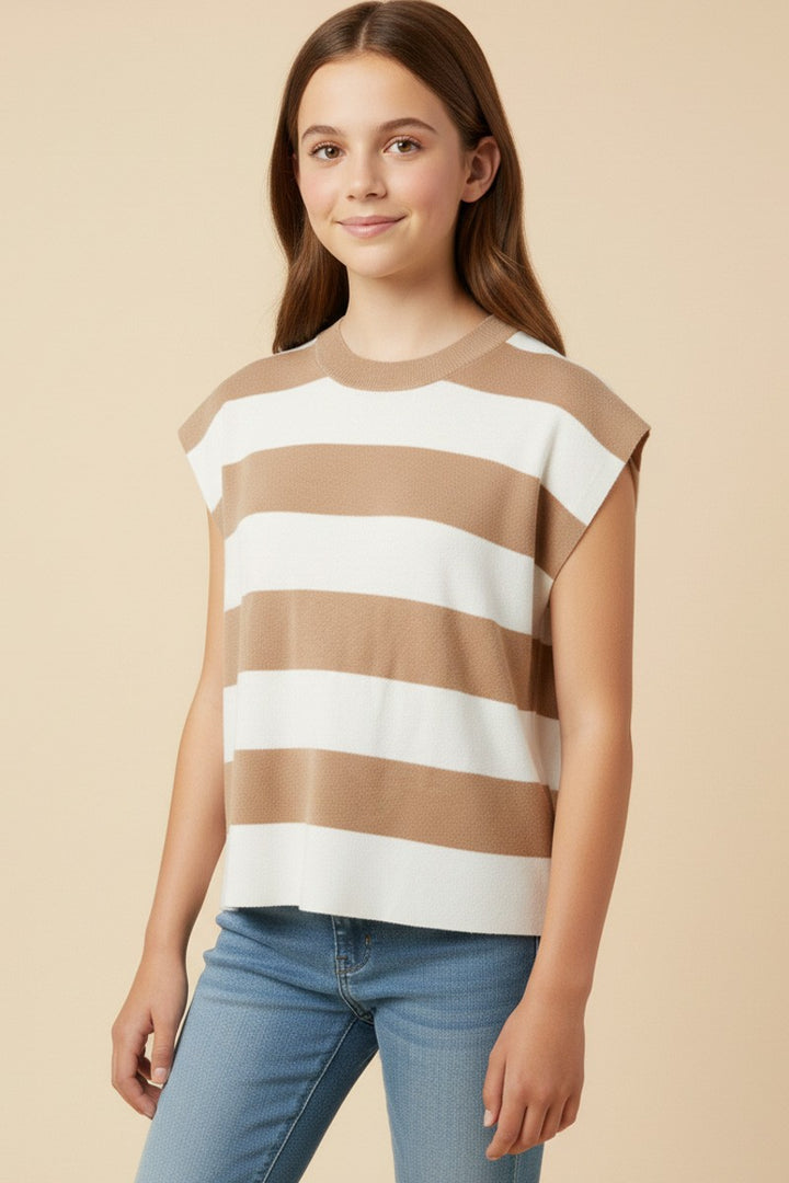 Brittany Striped Soft Sweater Knit Boxy Tank, TWEEN