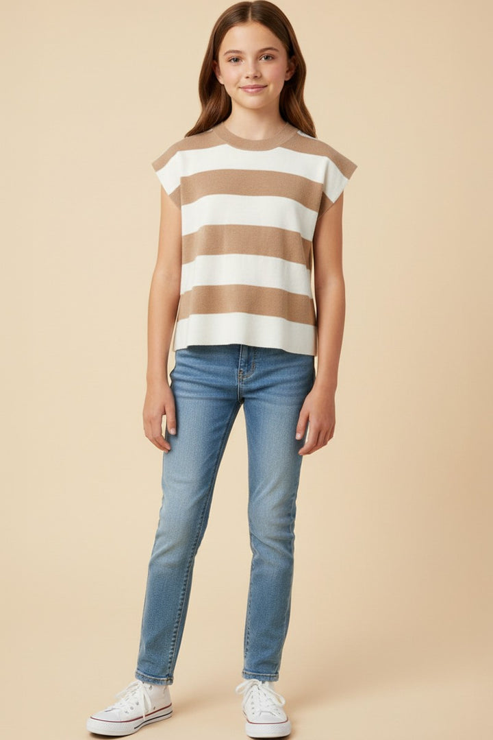 Brittany Striped Soft Sweater Knit Boxy Tank, TWEEN