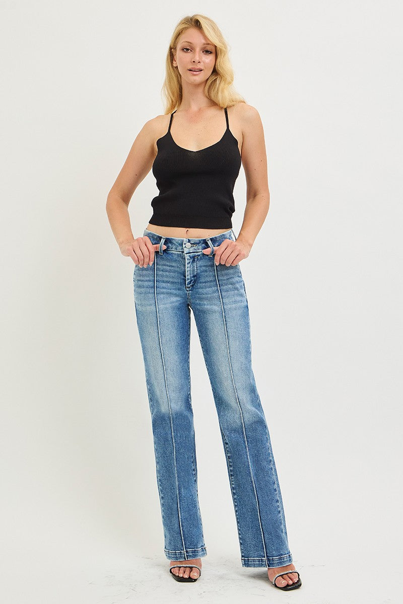 Risen Gracious Tummy Control Hi-Rise Straight Pin Tuck Jeans - Stretchy