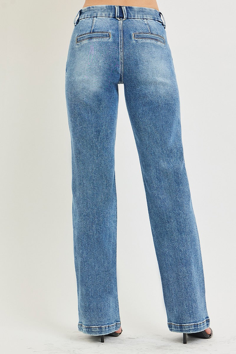 Risen Gracious Tummy Control Hi-Rise Straight Pin Tuck Jeans - Stretchy