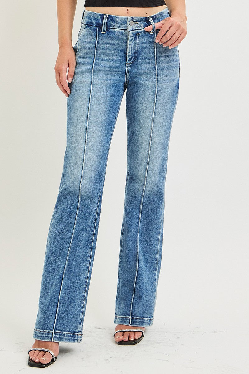 Risen Gracious Tummy Control Hi-Rise Straight Pin Tuck Jeans - Stretchy