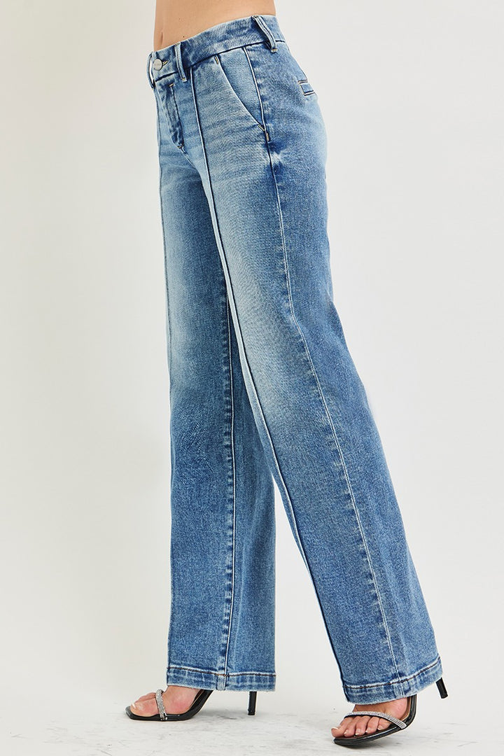 Risen Gracious Tummy Control Hi-Rise Straight Pin Tuck Jeans - Stretchy