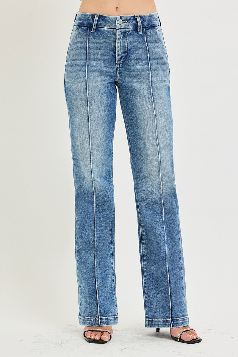 Risen Gracious Tummy Control Hi-Rise Straight Pin Tuck Jeans - Stretchy