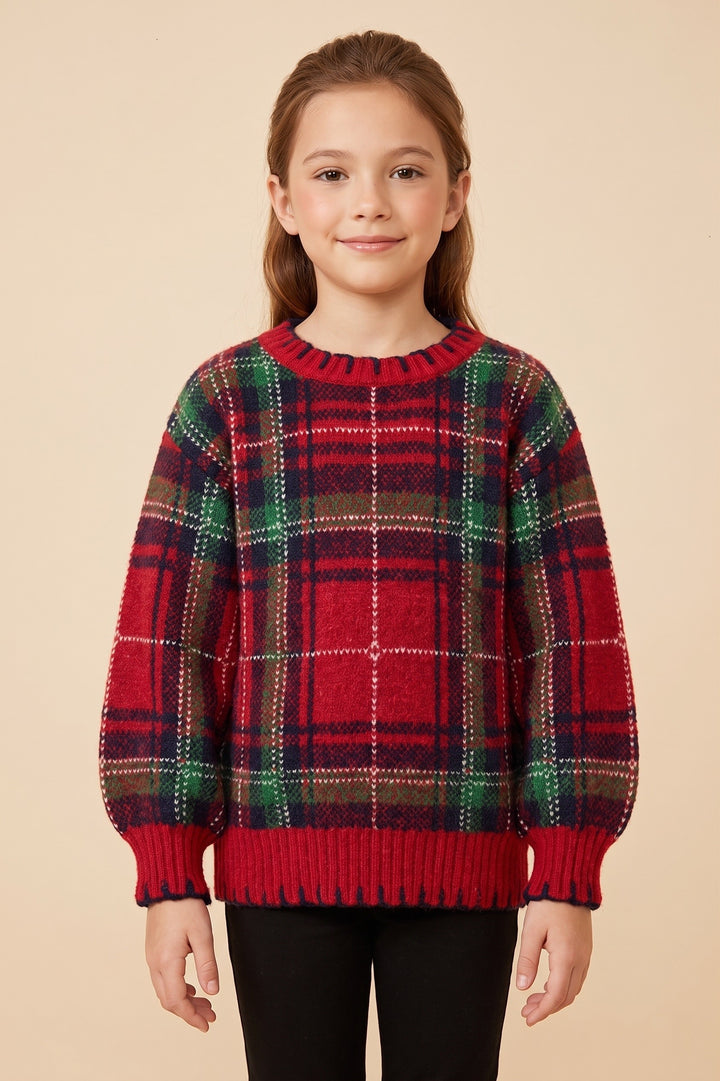 Rose Plaid Sweater, Tween