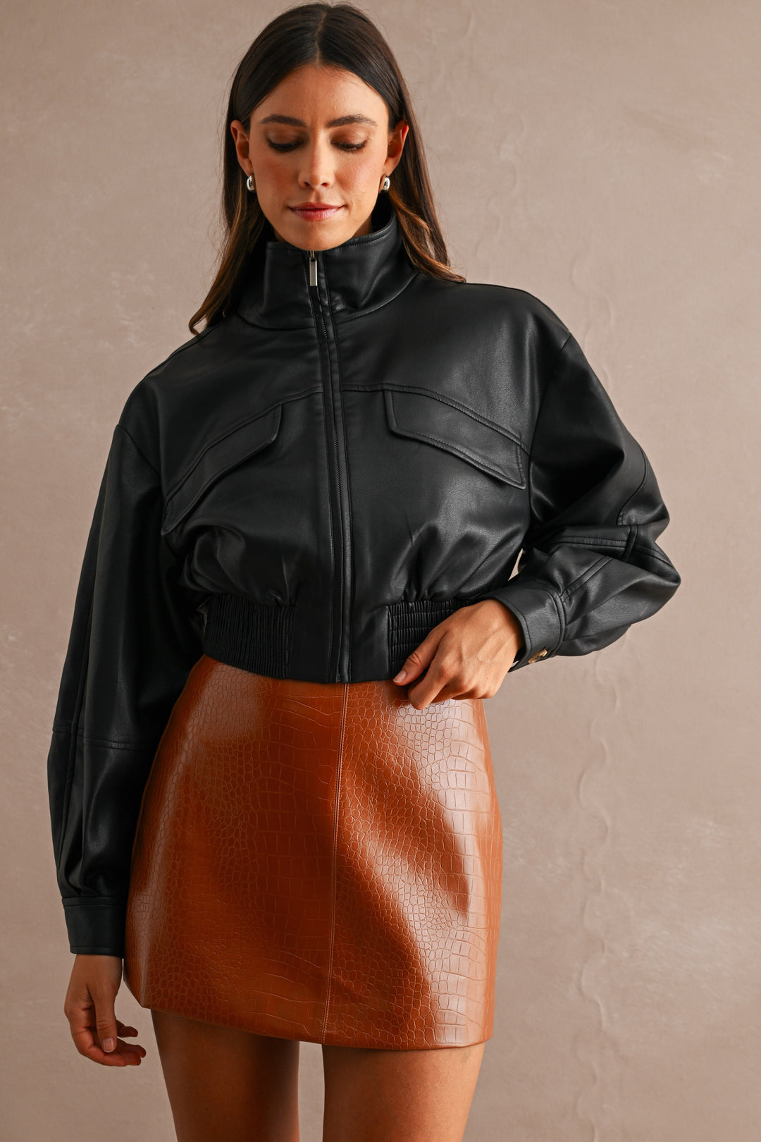 Afterglow Faux Leather Crop Jacket