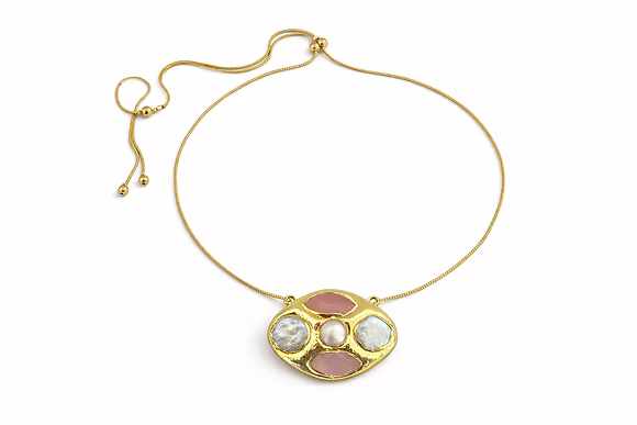 Easton Elle Halo Slip Necklace - Pink Rose Quartz