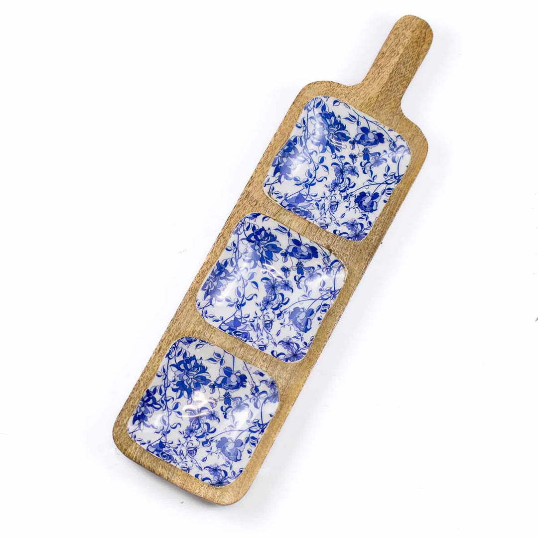 Bella Tri-server Natural/Blue/White 18x5.25x1