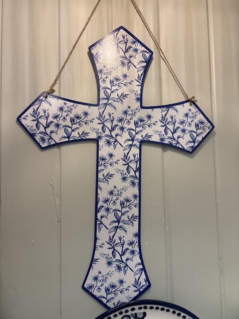 Aldridge Garden Cross Door Hanger Blue/Wht 22.75x16"