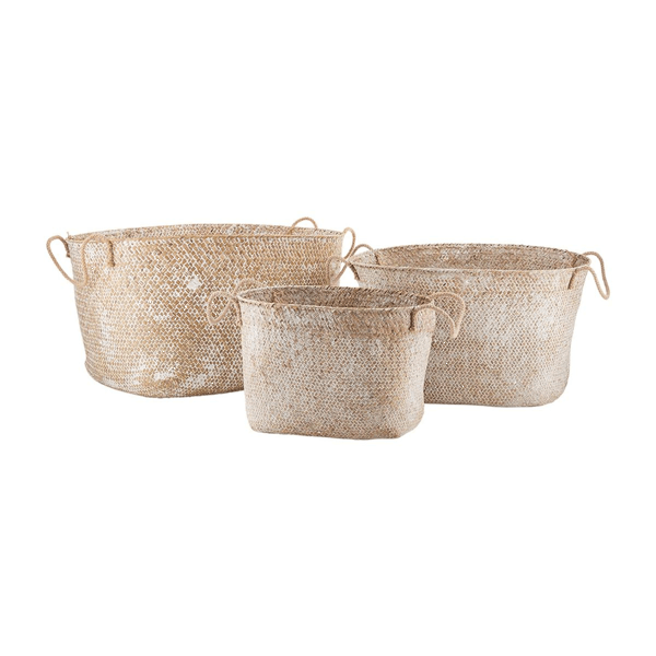 Mud Pie White Wash Seagrass Basket