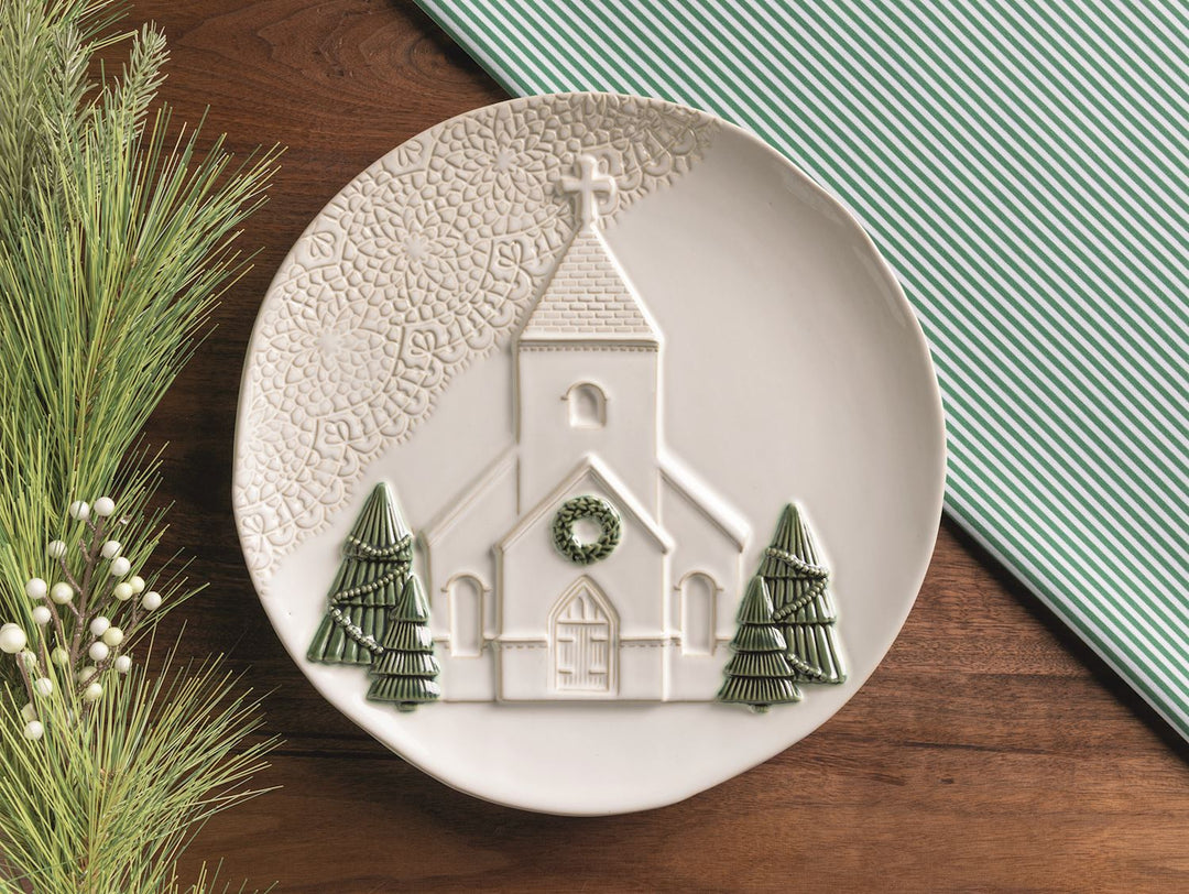 Mud Pie Pressed Lace Christmas Church Platter