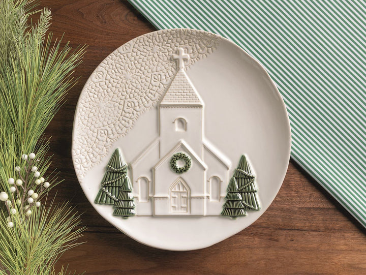 Mud Pie Pressed Lace Christmas Church Platter