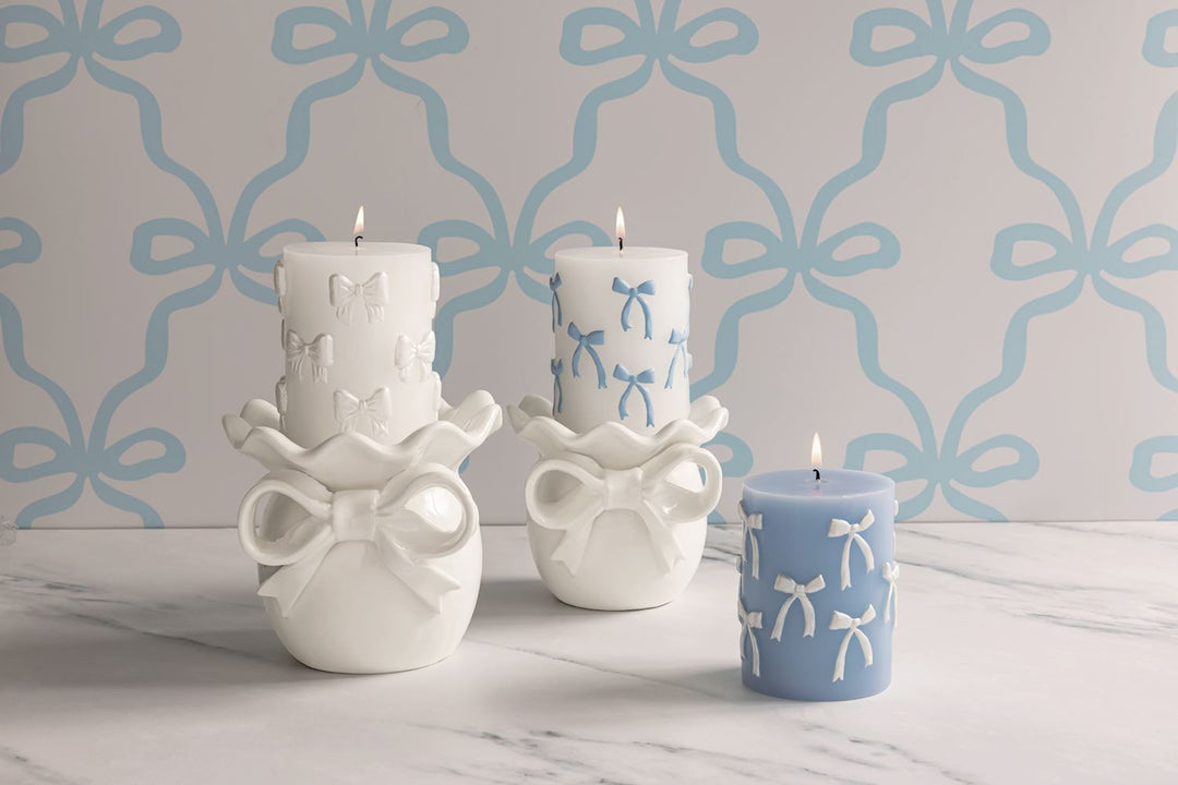 Mud Pie Bow Pillar Ceramic Holder