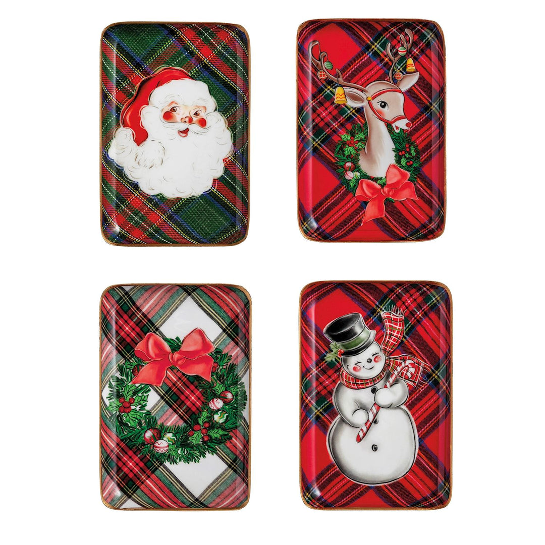 Mud Pie Tartan Christmas Character Tidbit Trays