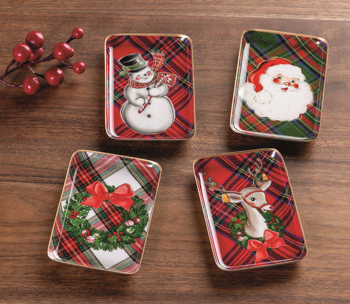 Mud Pie Tartan Christmas Character Tidbit Trays