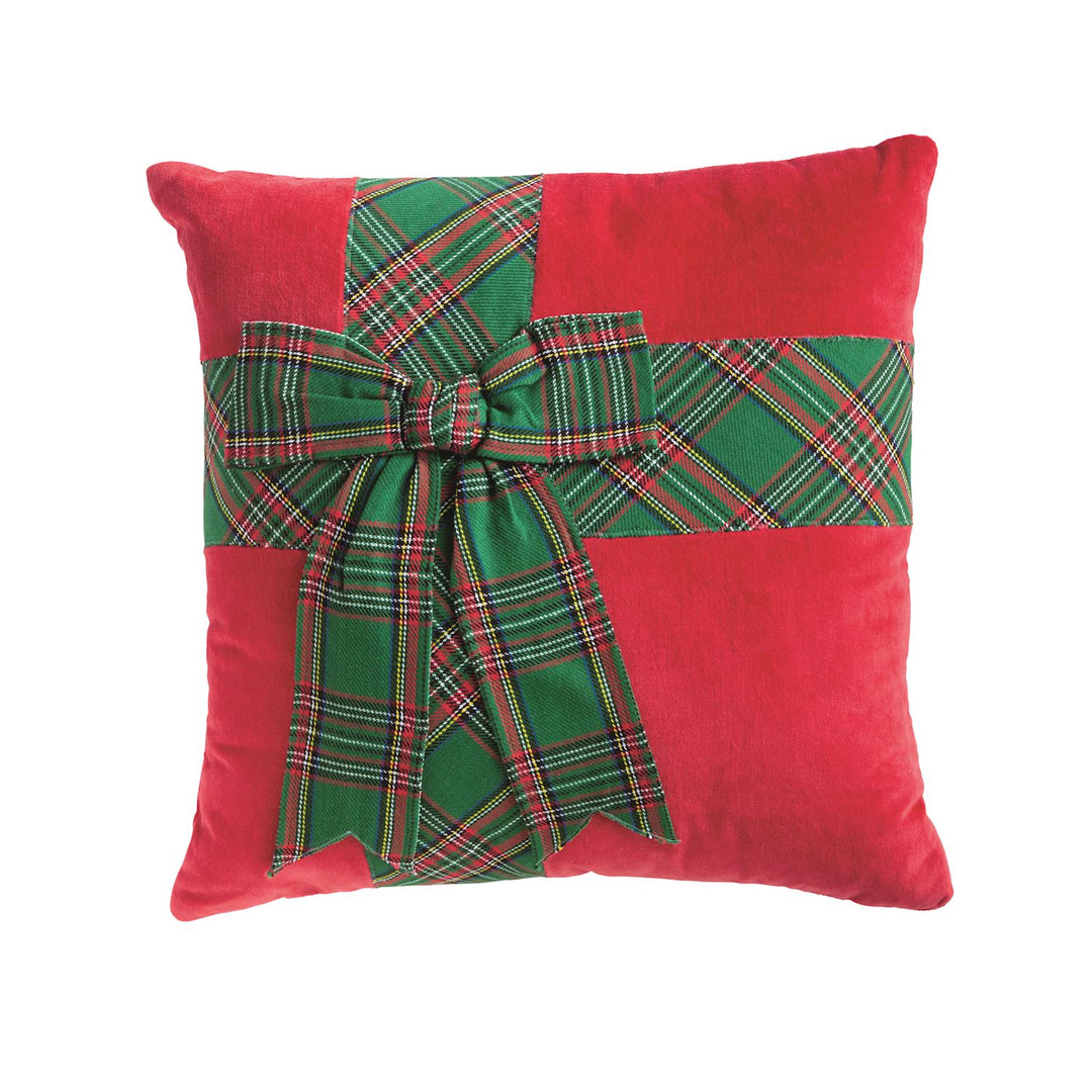 Mud Pie Tartan Bow Velvet Pillow