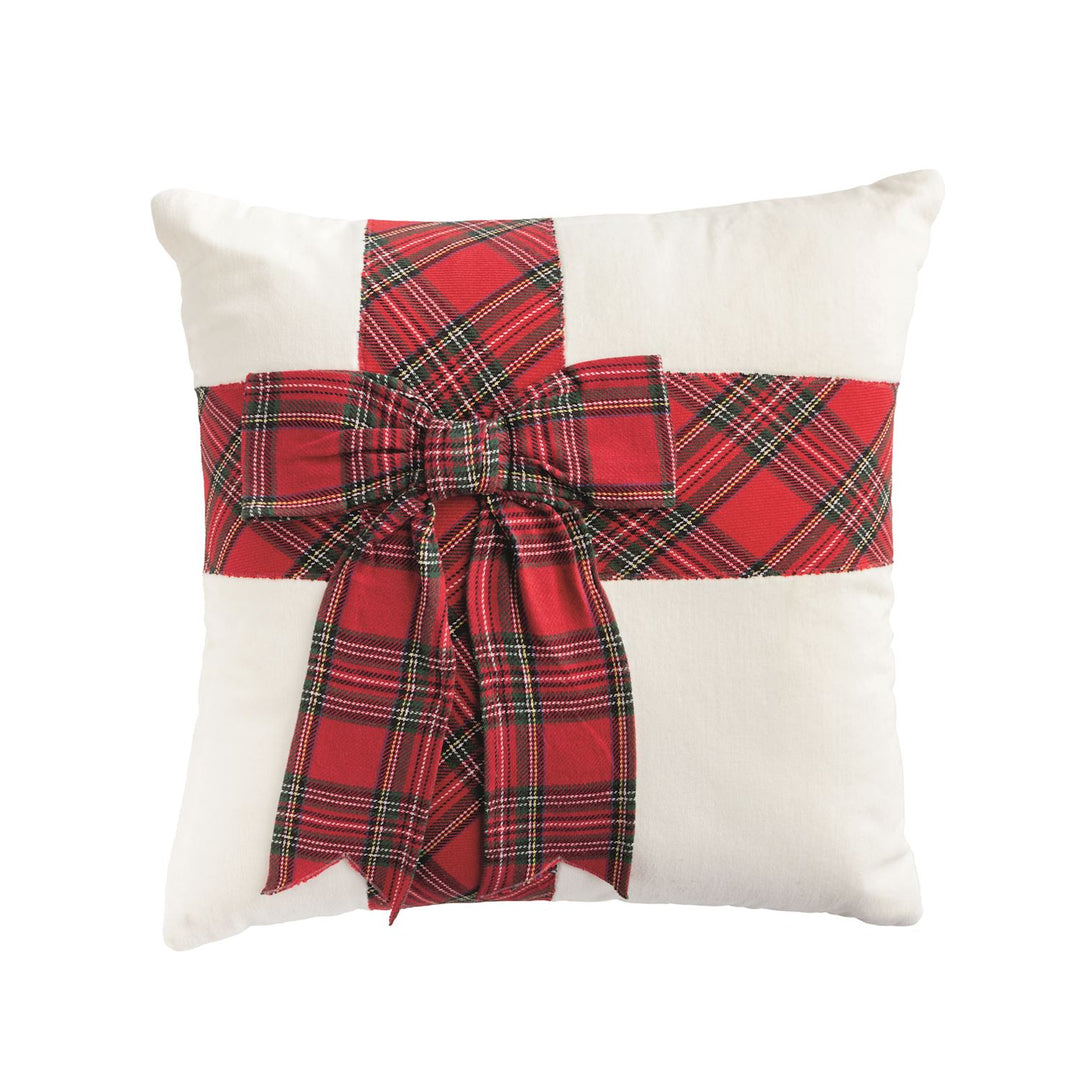 Mud Pie Tartan Bow Velvet Pillow