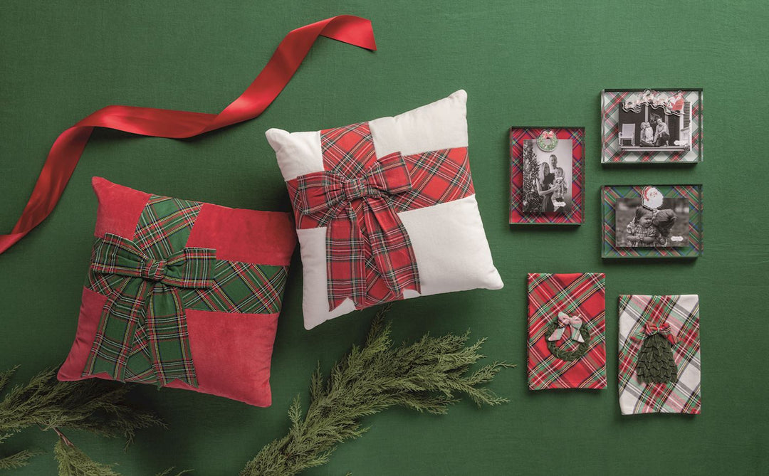 Mud Pie Tartan Bow Velvet Pillow
